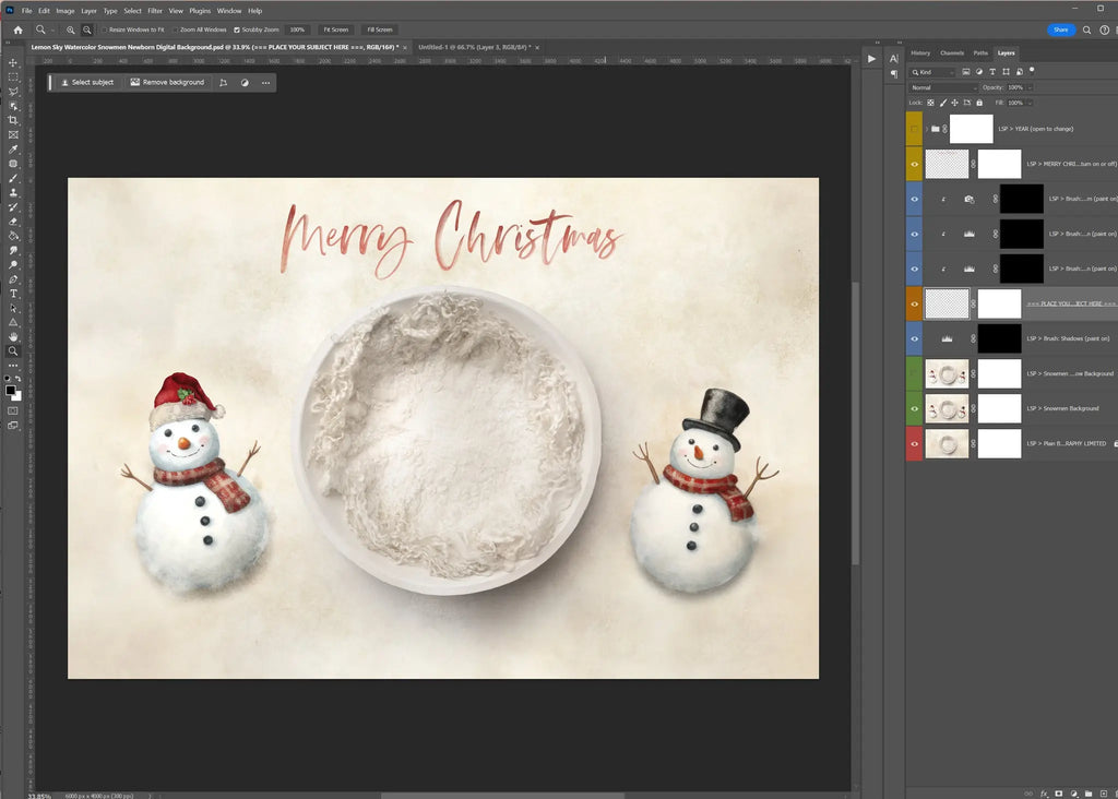 Christmas Snowman Watercolor Digital Background Digital Background: Flat JPG