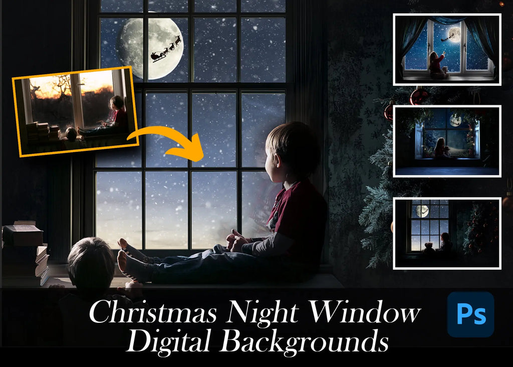 Christmas Window Night Digital Backgrounds Trio Digital Backgrounds